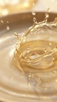 Liquid gold splash frozen in motion with droplets suspended in air, creating dynamic waves in shallow bowl for cosmetics, skincare, and luxury product advertising.