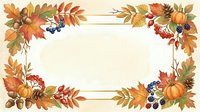 Autumn foliage frame with pumpkins, berries, and golden leaves arranged on cream background, ideal for fall designs, invitations, and seasonal marketing materials.