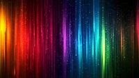 Vibrant rainbow spectrum with glowing vertical light streaks and sparkling particles creates dynamic abstract background for modern design projects.