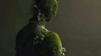Human silhouette covered in lush green moss and small plants creating an eco-friendly nature concept for environmental awareness and sustainability themes.