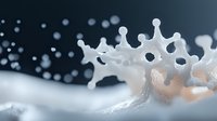 Milk crown splash macro photography with frozen motion effect and bokeh background, showing liquid dynamics in high-speed capture against dark backdrop.