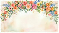 Watercolor floral border with roses, wildflowers, and greenery cascading from top on cream background. Suitable for invitations, greeting cards, and wedding designs.