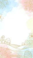 Soft pastel watercolor background with golden line art Easter eggs and botanical elements for spring holiday greeting cards and social media posts.