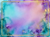 Watercolor gradient background with turquoise, purple, and gold tones, featuring soft blending and artistic texture. Suitable for design projects, presentations, and creative backgrounds.