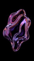 Fluid liquid metal form with vibrant purple, pink, and gold neon gradients flowing across glossy surface against black background. Isolated design element for modern graphics.