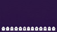 Cute ghost characters in white with friendly expressions arranged in a row on dark purple background. Suitable for Halloween designs, children's content, greeting cards, and seasonal marketing materials.