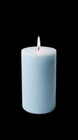 Light blue pillar candle with a burning flame, isolated on transparent background. Ready for stickers, print on demand, T-shirt design, and clipart use.