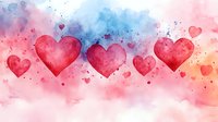 Romantic watercolor hearts floating on pink and blue dreamy background with splatter texture and soft gradient effects for Valentine's Day designs.