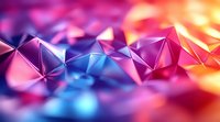 Vibrant low poly abstract background with pink, blue and orange geometric triangles creating dynamic surface with soft focus and bokeh lighting effects.