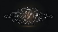 Elegant line art wedding couple silhouette with decorative flourishes and romantic elements on dark background for invitations and design projects.