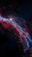 Spectacular supernova remnant with glowing blue and red gas filaments against starry deep space background for astronomy and science projects.