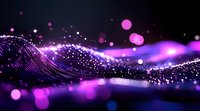 Abstract flowing wave of glowing purple particles and bokeh lights on dark background, creating magical atmospheric effect for luxury design projects.