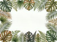 Tropical leaves frame border with monstera, palm fronds and ferns on neutral background for summer design projects and botanical decorations.