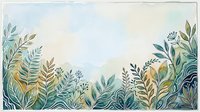 Botanical garden border with layered foliage, ferns and leafy plants in muted tones. Isolated design element for backgrounds, wallpapers and decorative projects.