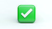 Green rounded square button with white checkmark symbol on clean background, glossy finish and soft shadow for app interface and web design elements.