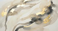 Abstract watercolor painting with flowing brushstrokes in neutral tones and gold leaf accents for modern interior design and artistic projects.