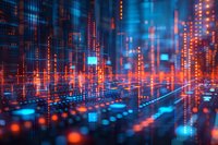 Abstract digital technology visualization with glowing orange and blue data streams perfect for cybersecurity, big data, or artificial intelligence concepts in modern tech designs.