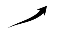 Black curved arrow pointing upward and right on white background isolated for business growth presentations and infographic design elements.