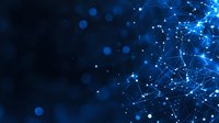Glowing blue network connections with bokeh light effects on dark background, depicting digital technology and communication concept for business presentations.