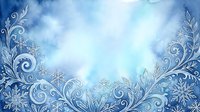 Frozen ornamental border with swirling frost patterns and snowflakes on blue gradient background. Isolated design element for winter cards, seasonal graphics, and holiday projects.