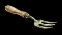 Vintage garden hand fork with wooden handle, isolated on transparent background. Great for clipart, stickers, t-shirt design, print on demand, and sublimation projects.