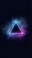 Glowing neon triangle with bright light rays and particles on dark background for futuristic digital design projects and modern technology concepts.