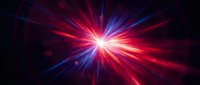 Radiant starburst explosion with red and blue light rays bursting from center on dark background, suitable for energy, technology, and motion graphics projects.