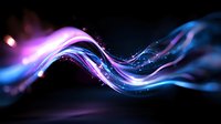 Abstract flowing wave with vibrant purple and blue light streaks on dark background for modern digital design and technology concepts.