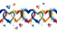 Watercolor hearts seamless pattern with rainbow colors and paint splatters on white background. Romantic design for Valentine's Day, wedding invitations.
