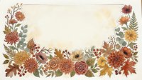 Autumn floral border frame with fall leaves, flowers and berries on cream background for seasonal greeting cards, invitations and decorative designs.