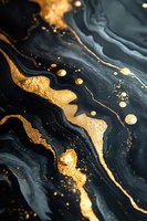Luxurious black and gold marble texture with flowing waves and metallic splashes creates elegant abstract background for luxury design and decoration purposes.