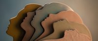 Abstract layered paper cut silhouettes of human heads in warm earth tones creating depth and dimension for modern design projects and mental health concepts.