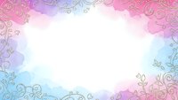 Watercolor floral frame with decorative swirls and leaves in pink blue gradient colors on white background for wedding invitations and romantic designs.