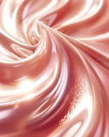 Swirling rose gold silk fabric with glitter effect creates luxurious flowing waves and folds against soft illuminated background, suitable for fashion and luxury designs.