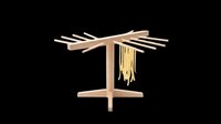 Wooden pasta drying rack with fresh noodles hanging, isolated on transparent background. Great for food blogs, kitchen clipart, t-shirt design, and print on demand.