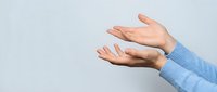 Open hands gesture showing protection care support concept isolated on light background for design presentations.