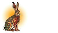 Ornate rabbit with intricate floral patterns and decorative elements in warm earth tones, folk art style illustration for creative projects.