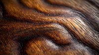 Extreme macro shot of natural wood grain texture showing rich brown tones, deep grooves, and organic flowing patterns. Dramatic lighting highlights surface details.