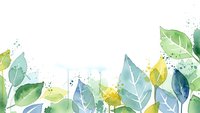 Watercolor botanical leaves border with green blue yellow foliage on white background for spring summer nature designs and organic branding projects.