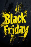 Yellow grunge text Black Friday on dark background with paint splatter effect and distressed texture for seasonal sale promotions.