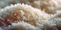 Close-up of raw white rice grains with soft focus and warm lighting, creating a textured culinary background for food packaging or cooking blogs.