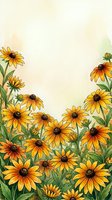Watercolor yellow daisy flowers border frame on cream background with copy space for text, greeting cards, invitations and seasonal designs.
