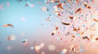 Festive rose gold and blue confetti explosion against soft pastel background creates celebratory atmosphere for party, wedding, or special event designs.