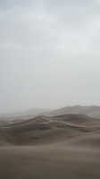 Misty desert landscape with rolling sand dunes fading into fog, creating a moody, minimalist atmosphere. Suitable for backgrounds, travel concepts, and nature publications.