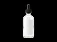Clear glass dropper bottle with blank label, isolated on transparent background. Ready for branding mockups, stickers, print on demand, and product label design use.