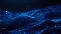 Glowing blue digital waves with particles flowing on dark background, abstract technology network visualization for modern presentations.