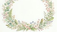 Watercolor floral wreath with green leaves, pink roses and delicate branches on cream background for wedding invitations and spring decorations.
