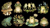 Frog amphibian collection isolated on transparent background, ready for t-shirt design, clipart, stickers, sublimation and print-on-demand products.