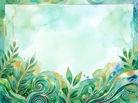 Watercolor botanical frame with swirling green foliage, decorative leaves, and ornamental flourishes on isolated white background. Suitable for invitations, cards, and design projects.