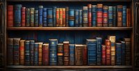 Vintage bookshelf with antique leather-bound books in rich colors, creating nostalgic library atmosphere for education, literature, and knowledge concepts.